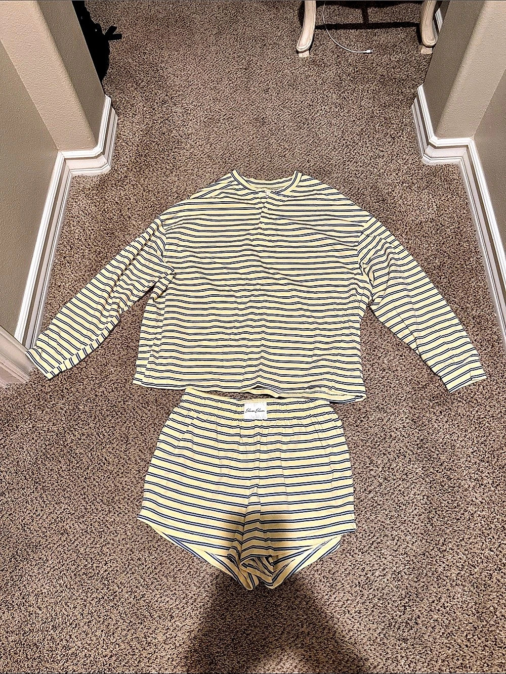Eleven Eleven Striped Lounge Set in Yellow & Blue Size Medium
